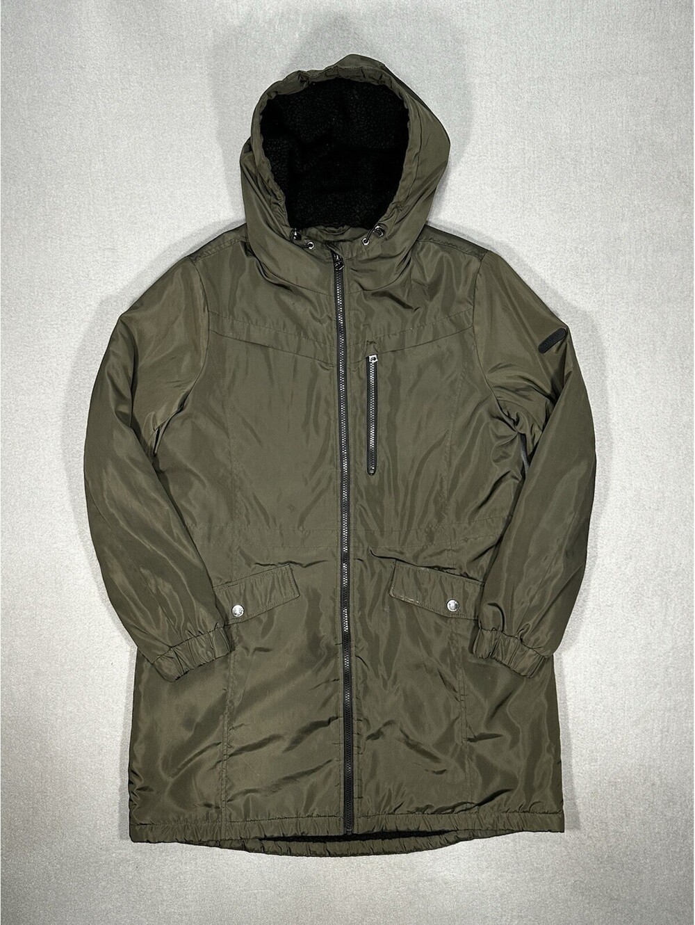 Lucky Brand Womens L Olive Green Hooded Jacket Sherpa Lined Parka Coat